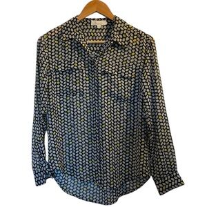 TWO BY VINCE CAMUTO Black/Yellow Polka Dot Long Sleeve Blouse - Petite Small
